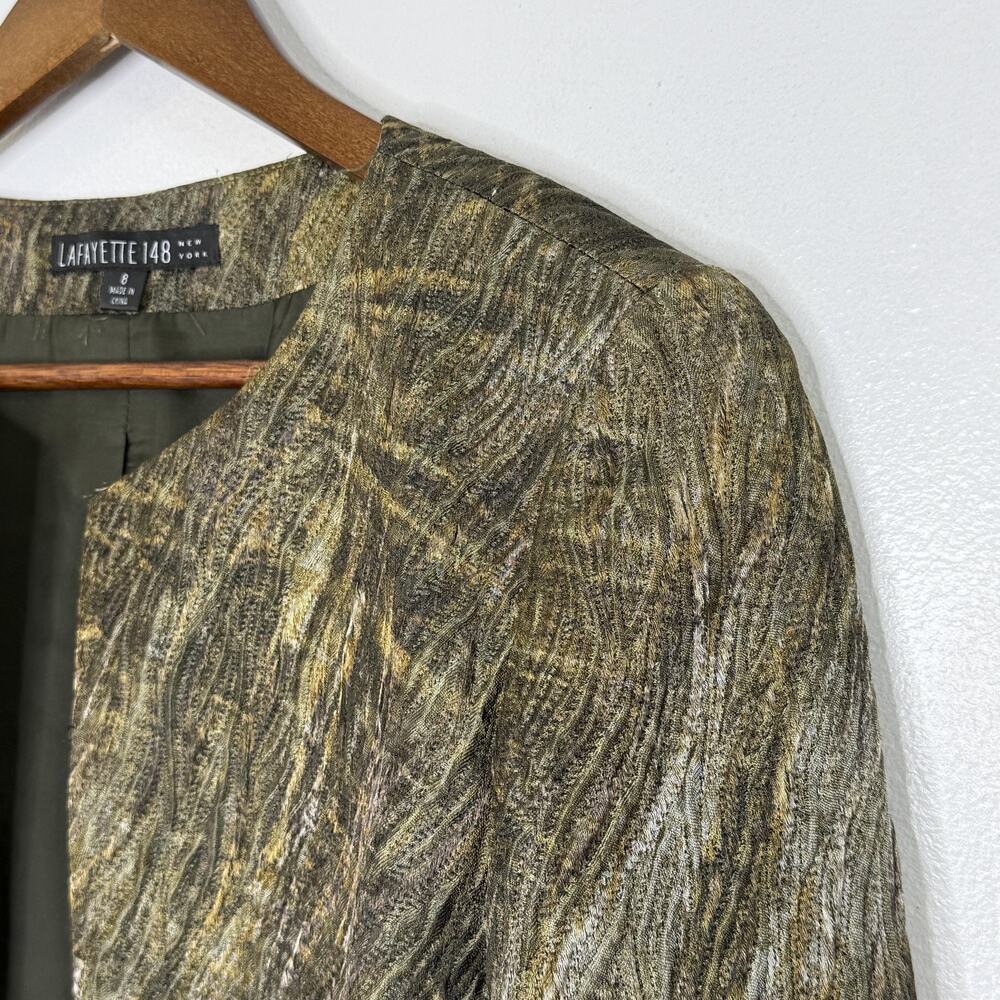 Lafayette 148 Blazer Womens 8 Gold Abstract Textured Collarless Open Jacket